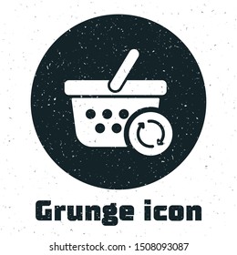 Grunge Refresh shopping basket icon isolated on white background. Online buying concept. Delivery service sign. Update supermarket basket.  Vector Illustration