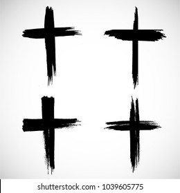 Grunge Religion Cross . Black Paint . Vector
