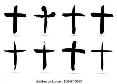 Grunge Religion Cross . Black Paint . Vector
