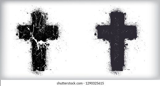 Grunge Religion Cross . Black Paint . Vector