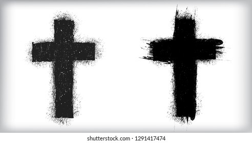 Grunge Religion Cross . Black Paint . Vector