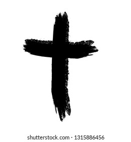 Grunge Religion Cross . Black Paint . Vector