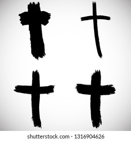 Grunge Religion Cross . Black Paint . Vector