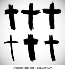 Grunge Religion Cross . Black Paint . Vector