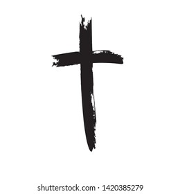 Grunge Religion Cross . Black Paint . Vector