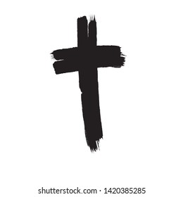 Grunge Religion Cross . Black Paint . Vector