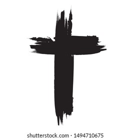 Grunge Religion Cross . Black Paint . Vector