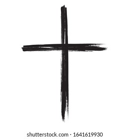 Grunge Religion Cross . Black Paint . Vector