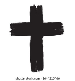 Grunge Religion Cross . Black Paint . Vector