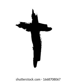 Grunge Religion Cross . Black Paint . Vector