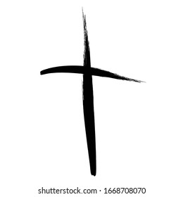 Grunge Religion Cross . Black Paint . Vector