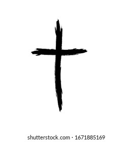 Grunge Religion Cross . Black Paint . Vector