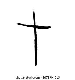 Grunge Religion Cross . Black Paint . Vector