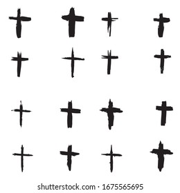 Grunge Religion Cross . Black Paint . Vector