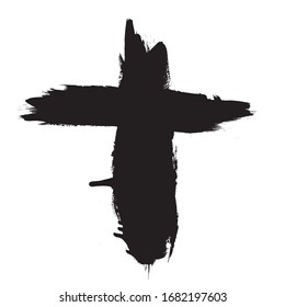 Grunge Religion Cross . Black Paint . Vector
