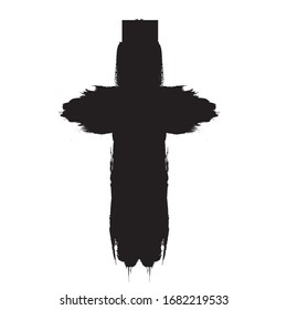 Grunge Religion Cross . Black Paint . Vector