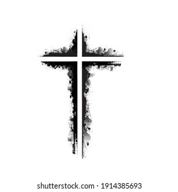 Grunge Religion Cross . Black Paint . Vector