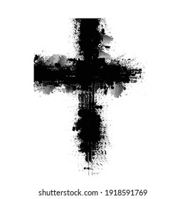 Grunge Religion Cross . Black Paint . Vector