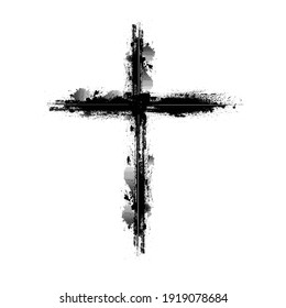 Grunge Religion Cross . Black Paint . Vector