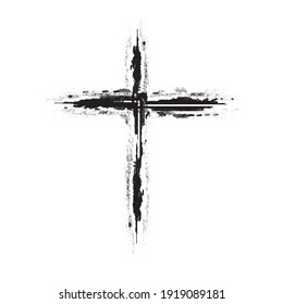 Grunge Religion Cross . Black Paint . Vector