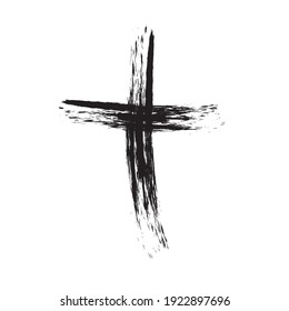 Grunge Religion Cross . Black Paint . Vector