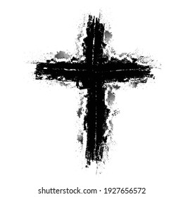 Grunge Religion Cross . Black Paint . Vector
