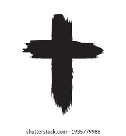 Grunge Religion Cross . Black Paint . Vector