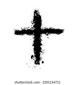 Grunge Religion Cross . Black Paint . Cross black paint strokes. Vector illustration