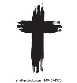 Grunge Religion Cross . Two Black Paint Crossed brush strokes. Vector