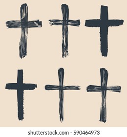 Grunge religious, baptism, christian crosses, crucifix symbols vector