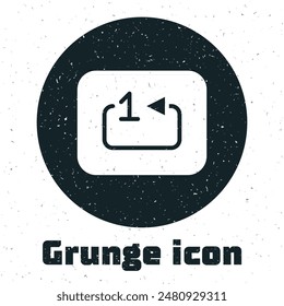 Grunge Repetir pista reproductor de música icono aislado sobre fondo blanco. El signo es una flecha curva redonda y el número uno. Dibujo vintage monocromo. Vector