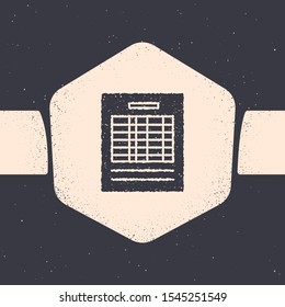 Grunge Report file document icon isolated on grey background. Checklist icon. Business concept. Monochrome vintage drawing. Vector Illustration