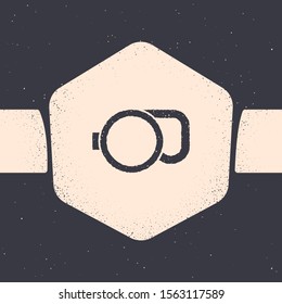 Grunge Retractable cord leash with carabiner icon isolated on grey background. Pet dog lead. Animal accessory for outdoors walk. Monochrome vintage drawing. Vector Illustration