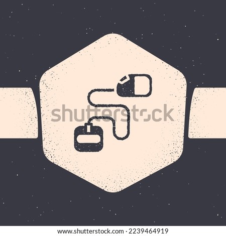 Grunge Retractable cord leash with carabiner icon isolated on grey background. Pet dog lead. Animal accessory for outdoors walk. Monochrome vintage drawing. Vector