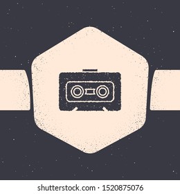 Grunge Retro audio cassette tape icon isolated on grey background. Monochrome vintage drawing. Vector Illustration