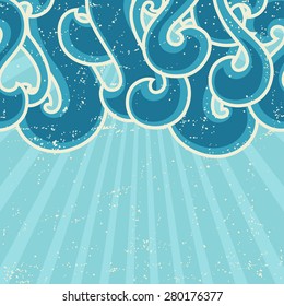 Grunge retro background with abstract curly waves.