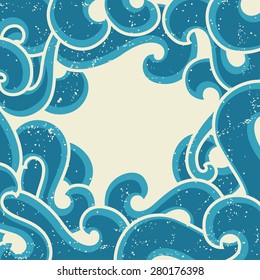 Grunge retro background with abstract curly waves.
