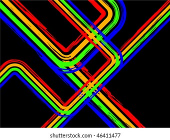 A grunge retro lines vector background with green,orange,blue and red lines