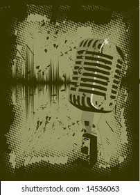 Grunge retro microphone vector illustration