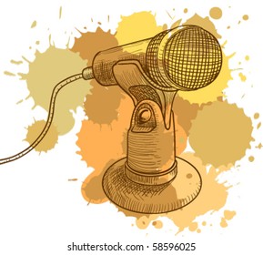 Grunge retro microphone, vector illustration