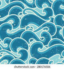 Grunge retro seamless pattern with abstract curly waves.