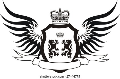 Grunge retro shield with wings