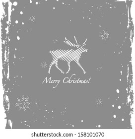 Grunge retro snowflakes and deer Christmas background
