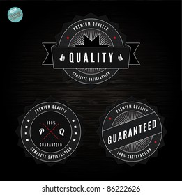 Grunge Retro Vintage Styled collection of  Premium Quality and Satisfaction Guaranteed labels  with wood vector background