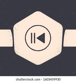 Grunge Rewind icon isolated on grey background. Monochrome vintage drawing. Vector Illustration