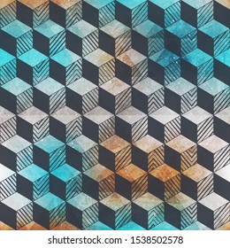 Grunge rhombus vector geometric pattern.