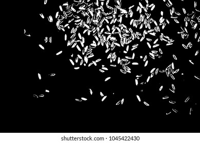 Grunge rice background. Handmade random pattern of rice explosion on the flat surface or table. Top view. Vector.