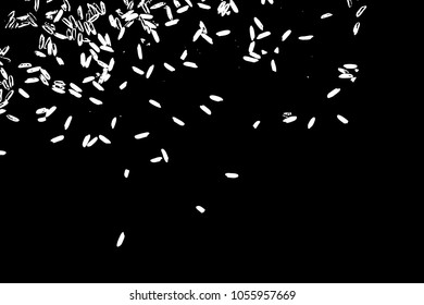 Grunge rice background. Handmade random pattern of rice explosion on the flat surface or table. Top view. Vector.