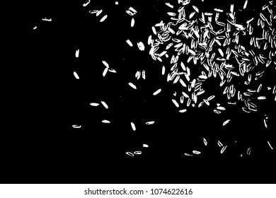 Grunge rice background. Handmade random pattern of rice explosion on the flat surface or table. Top view. Vector.