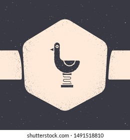 Grunge Riding kid duck icon isolated on grey background. Monochrome vintage drawing. Vector Illustration